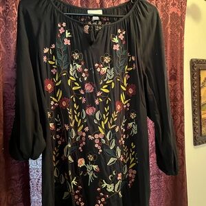 J. Jill Black Floral Embroidered Top